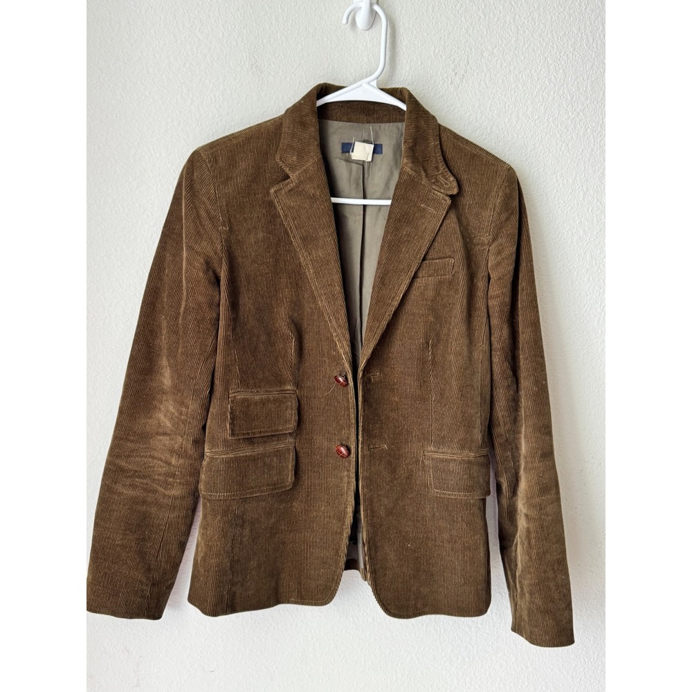 J.Crew Brown Corduroy Stretch Blazer Jacket Suede Elbow Patches Size 4 RN77388